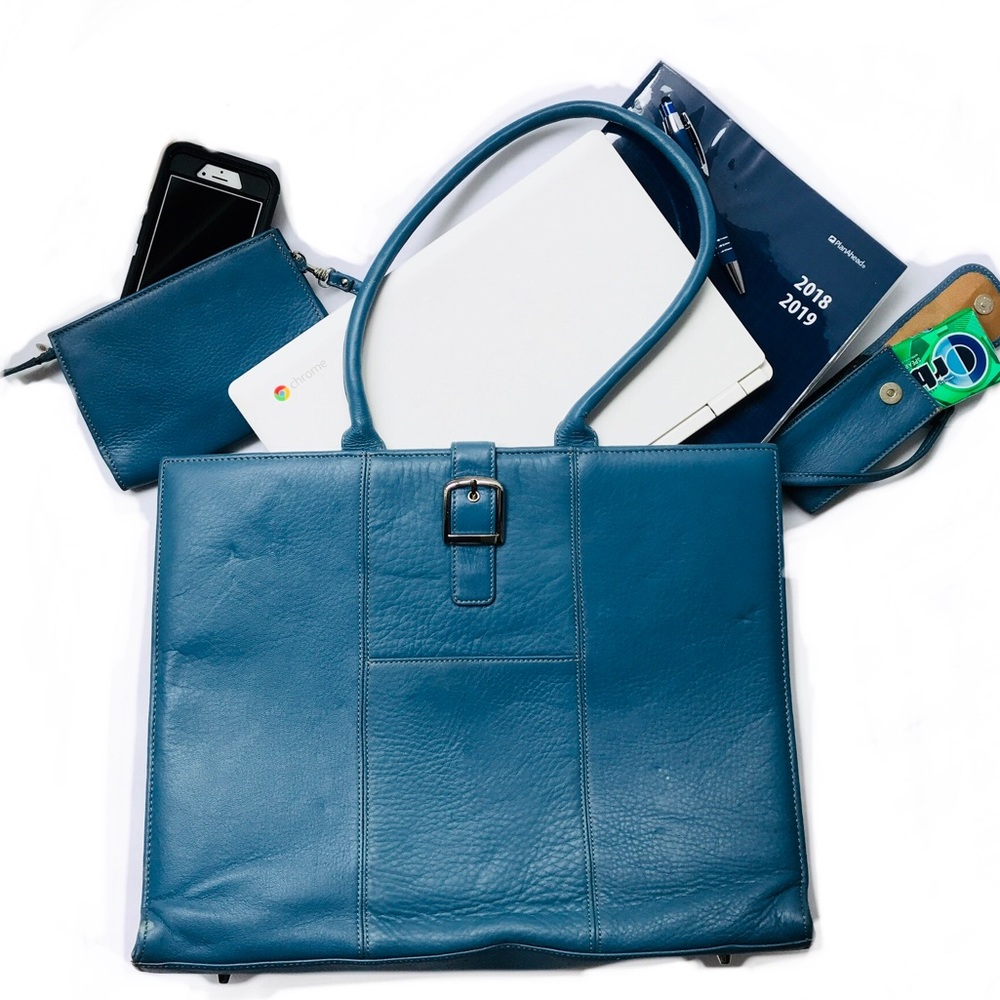 Day Timer Vintage Blue Leather tote/briefcase
